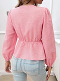 Devine Tied Round Neck Long Sleeve Blouse - Trendsi - Flyclothing LLC