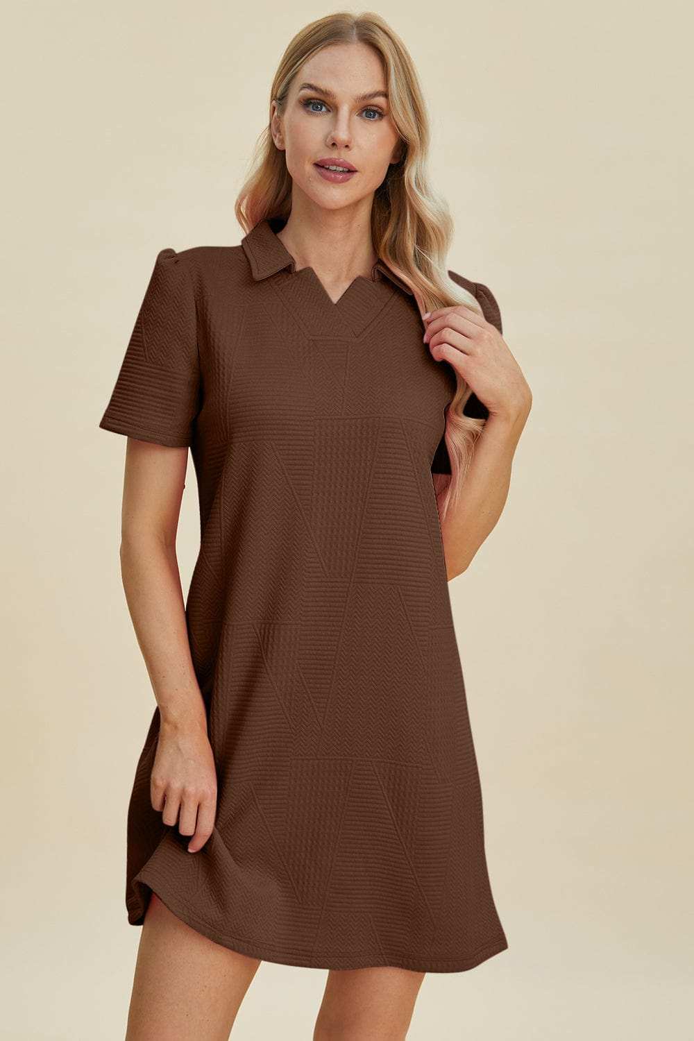 Double Take Full Size Texture Short Sleeve Dress - Trendsi - Flyclothing LLC