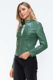 Snobbish Faux Leather Zip Up Drawstring Hooded Jacket - Trendsi - Flyclothing LLC