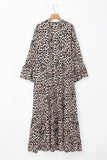 Leopard Notched Long Sleeve Maxi Dress - Trendsi - Flyclothing LLC