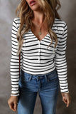 Striped V-Neck Long Sleeve Top - Trendsi - Flyclothing LLC