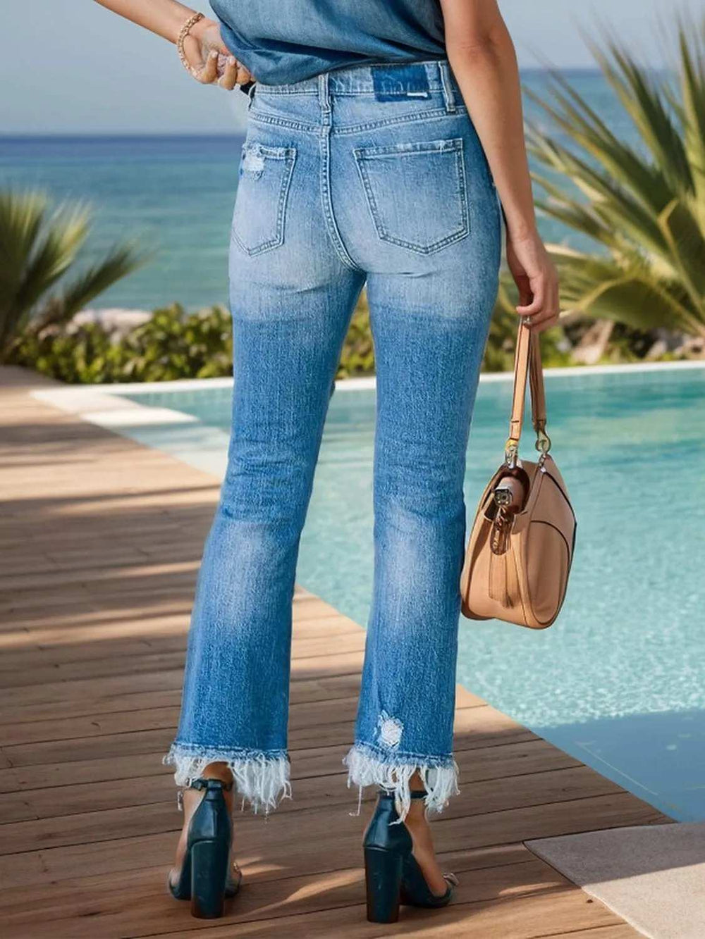 Distressed Raw Hem Jeans with Pockets - Trendsi - Flyclothing LLC