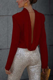 Backless Cowl Neck Long Sleeve Blouse - Trendsi - Flyclothing LLC
