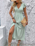 V-Neck Ruffled Cap Sleeve Dress - Trendsi - Flyclothing LLC