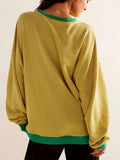 Contrast Trim Round Neck Long Sleeve Sweatshirt - Trendsi - Flyclothing LLC