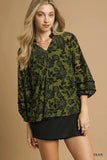 Umgee Full Size Floral Velvet Blouse with Balloon Sleeves Plus Size - Trendsi - Flyclothing LLC