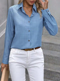 Button Up Collared Neck Long Sleeve Shirt - Trendsi - Flyclothing LLC
