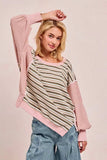 BiBi Stripe Mixed Top With Cut Edge And Reverse Outseam - Trendsi - Flyclothing LLC