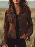 Suede Fringe Button Up Jacket - Trendsi - Flyclothing LLC