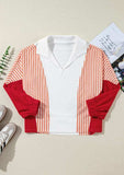 Striped Johnny Collar Long Sleeve Sweatshirt - Trendsi - Flyclothing LLC