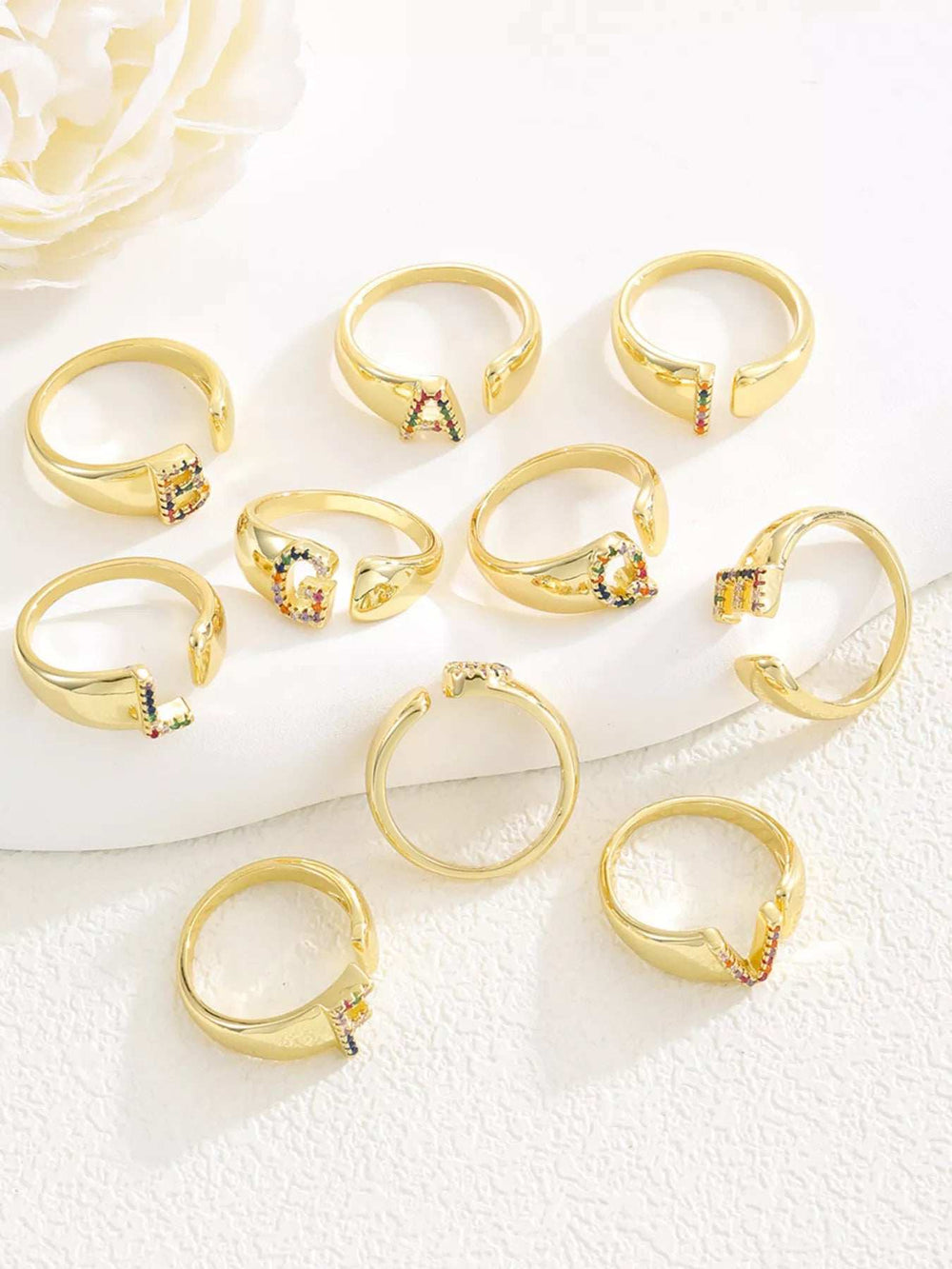 18K Gold-Plated Zircon Letter Ring - Trendsi - Flyclothing LLC
