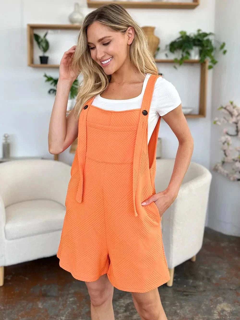 Double Take Full Size Texture Sleeveless Romper - Trendsi - Flyclothing LLC