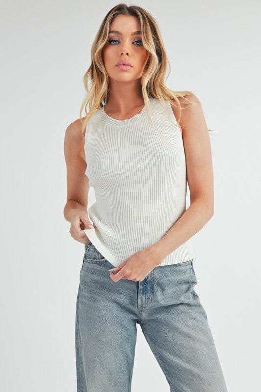 Aemi + Co Ribbed Round Neck Knit Tank - Trendsi - Flyclothing LLC