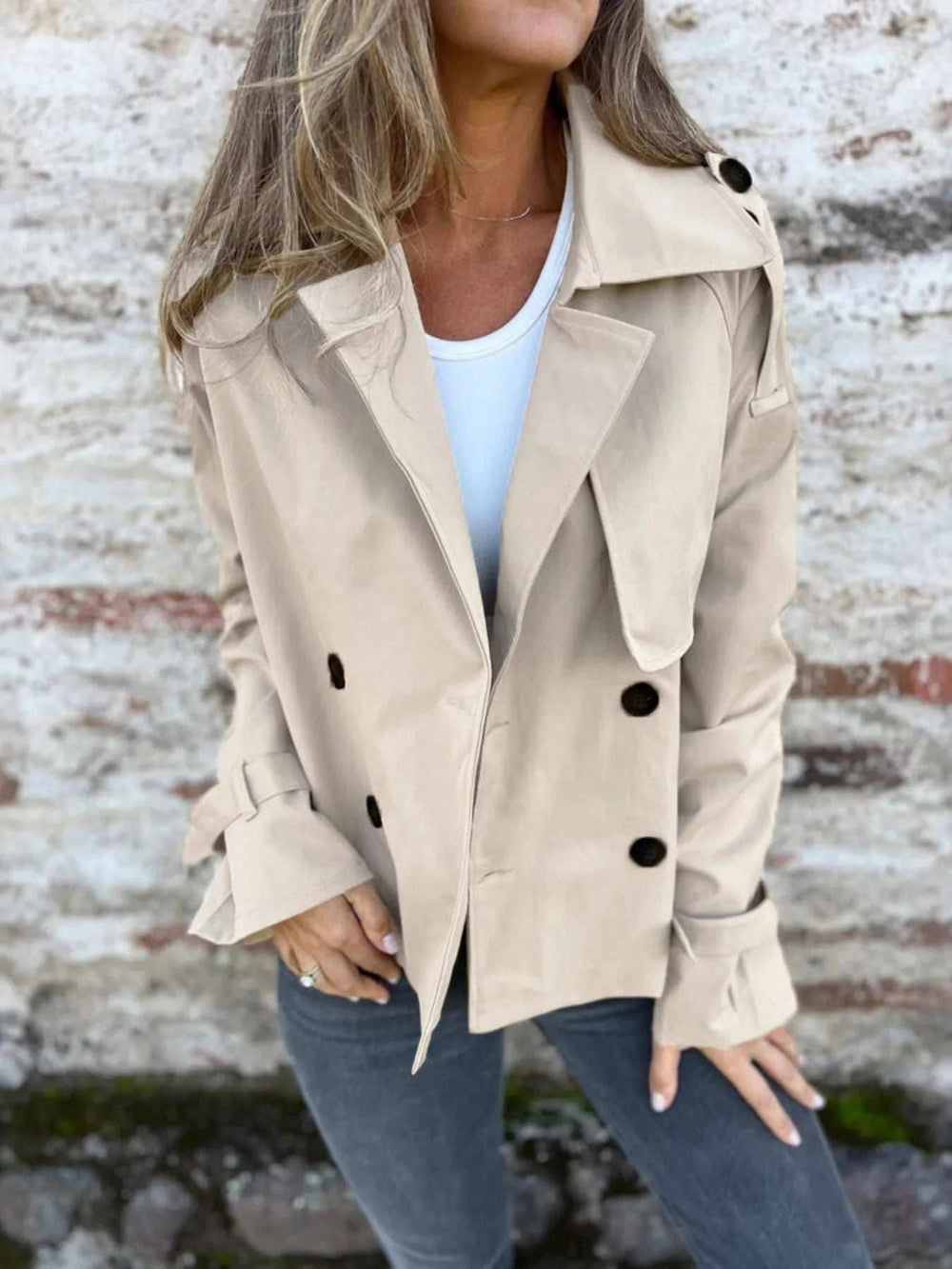 Full Size Long Sleeve Button Up Trench Coat Plus Size - Trendsi - Flyclothing LLC