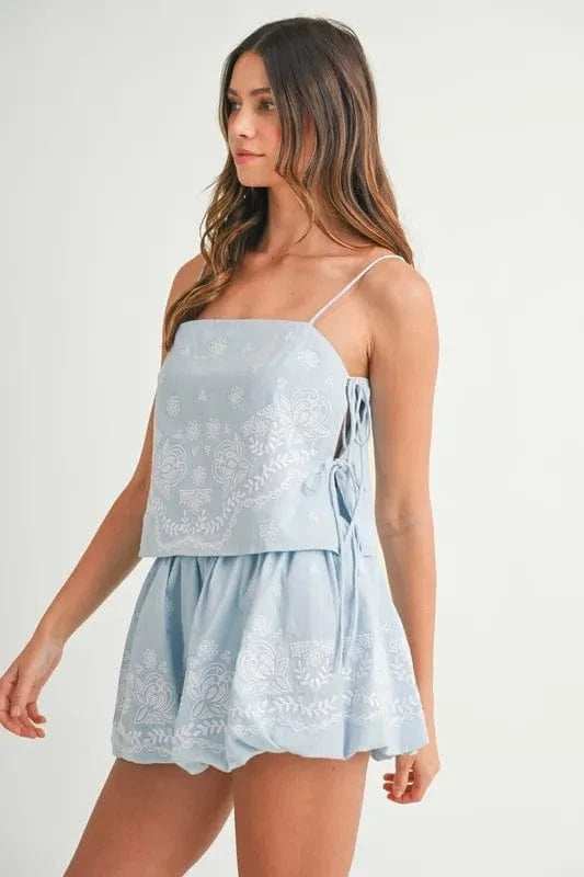 MABLE Embroidered Crop Cami and Balloon Mini Skirt Set - Trendsi - Flyclothing LLC