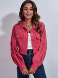 Button Down Collared Neck Cropped Jacket - Trendsi - Flyclothing LLC