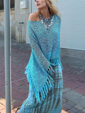 Tassel Boat Neck Knit Shawl - Trendsi - Flyclothing LLC