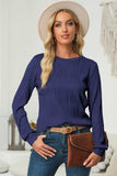 Textured Round Neck Long Sleeve Blouse - Trendsi - Flyclothing LLC