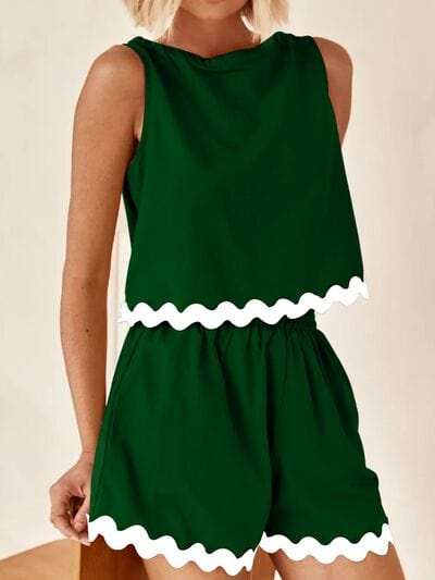 Contrast Trim Round Neck Tank and Shorts Set - Trendsi - Flyclothing LLC