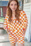 Checkerboard V Neck Loose Tee and Shorts Set - Trendsi - Flyclothing LLC