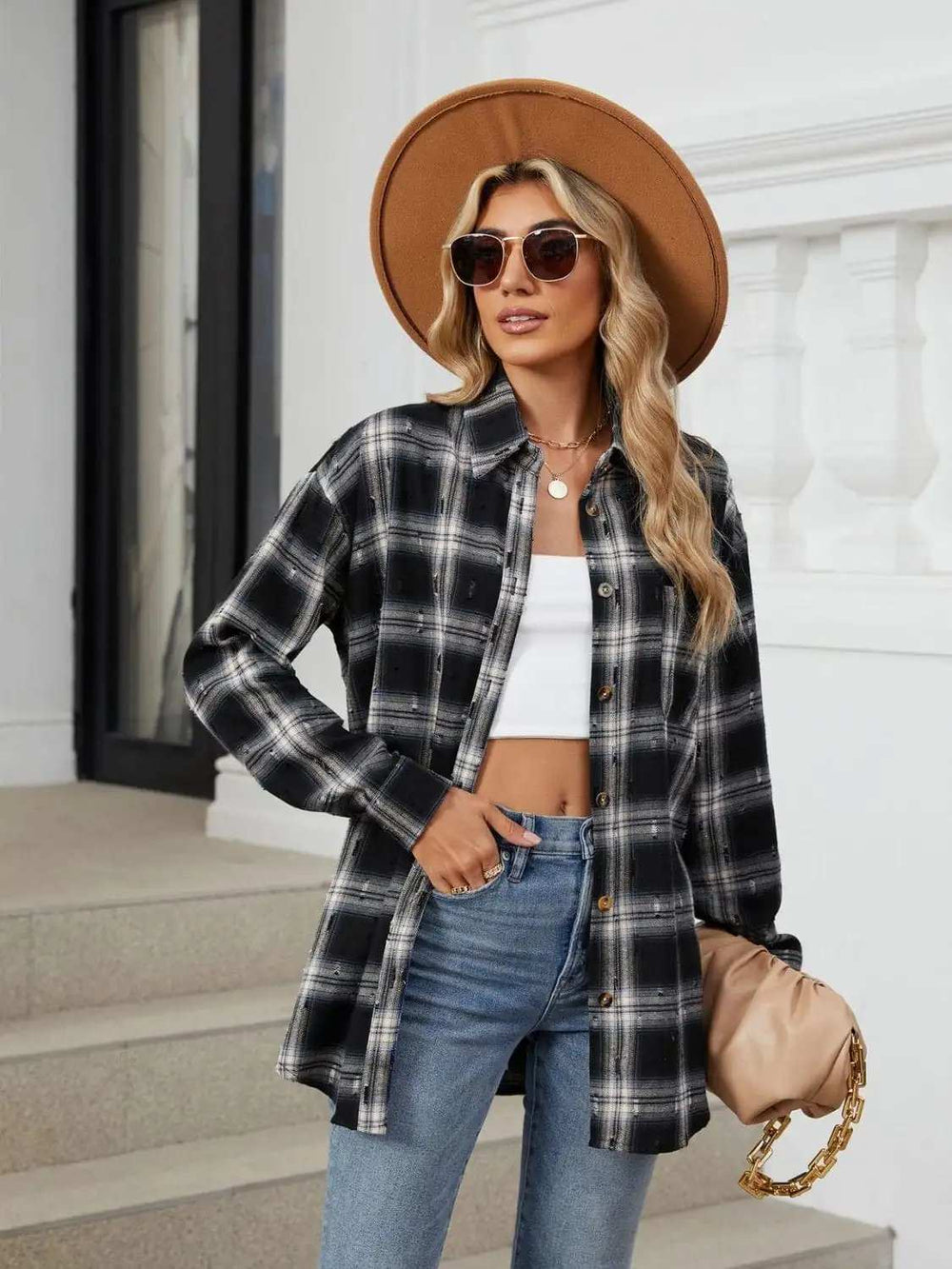Plaid Button Up Long Sleeve Shirt - Trendsi - Flyclothing LLC