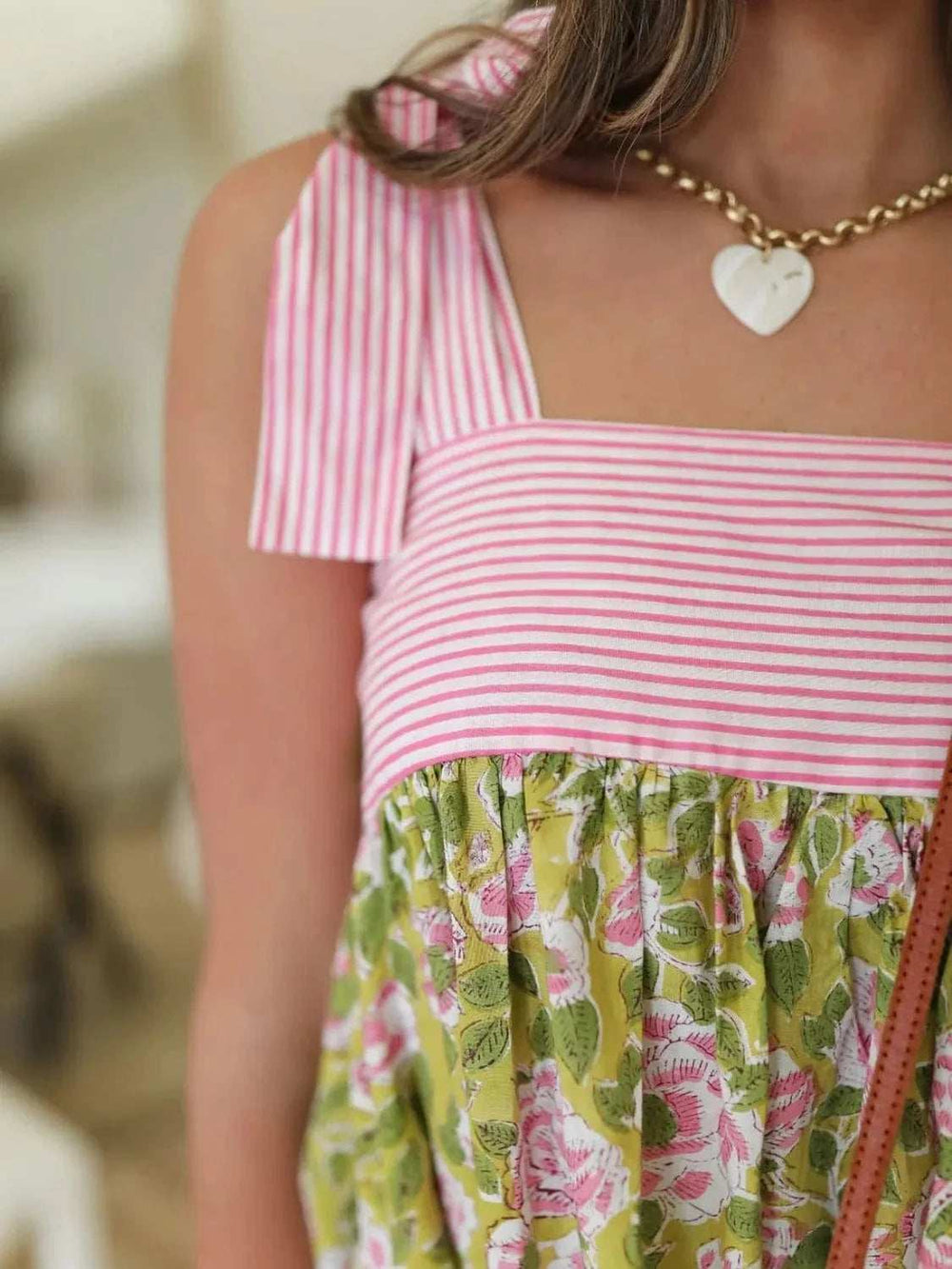 Printed Square Neck Tie Shoulder Mini Dress - Trendsi - Flyclothing LLC