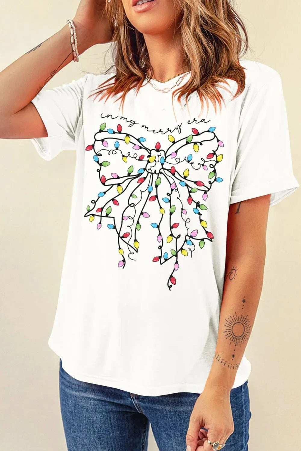 Full Size Bow Round Neck Short Sleeve T-Shirt - Trendsi - Flyclothing LLC