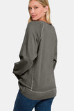 Zenana Round Neck Long Sleeve Sweatshirt - Trendsi - Flyclothing LLC