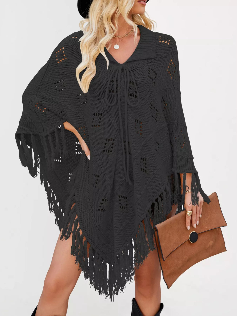 Fringe Openwork Knit Cover Up - Trendsi - Flyclothing LLC