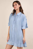 VERY J Pleated Detail Button Down Mini Dress - Trendsi - Flyclothing LLC