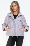 How Dare U Drawstring Hem PU Leather Zip Up Jacket - Trendsi - Flyclothing LLC