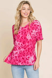 BOMBOM Leopard V-Neck Short Sleeve T-Shirt - Trendsi - Flyclothing LLC