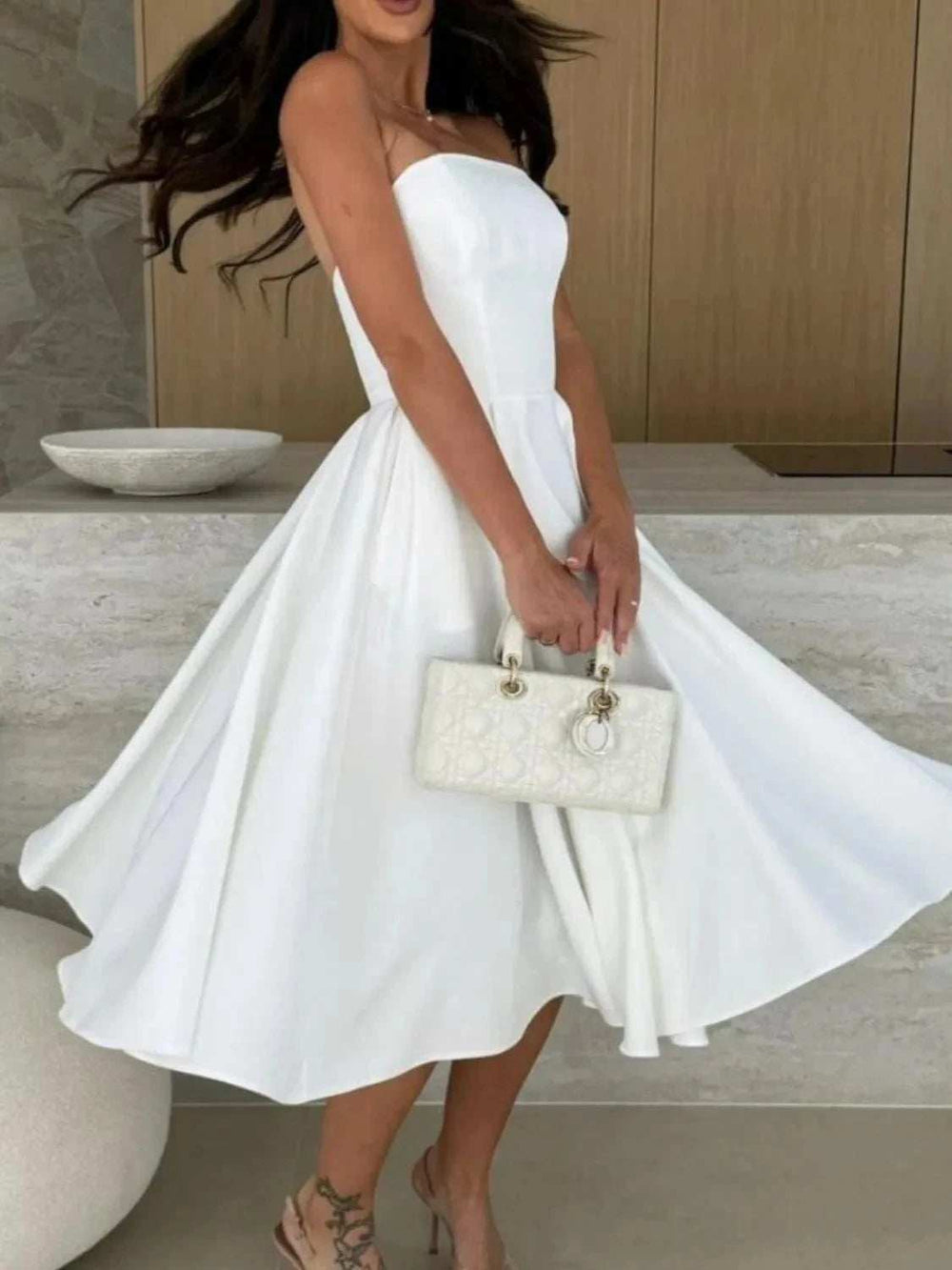Solid Color Tube Midi Dress - Trendsi - Flyclothing LLC