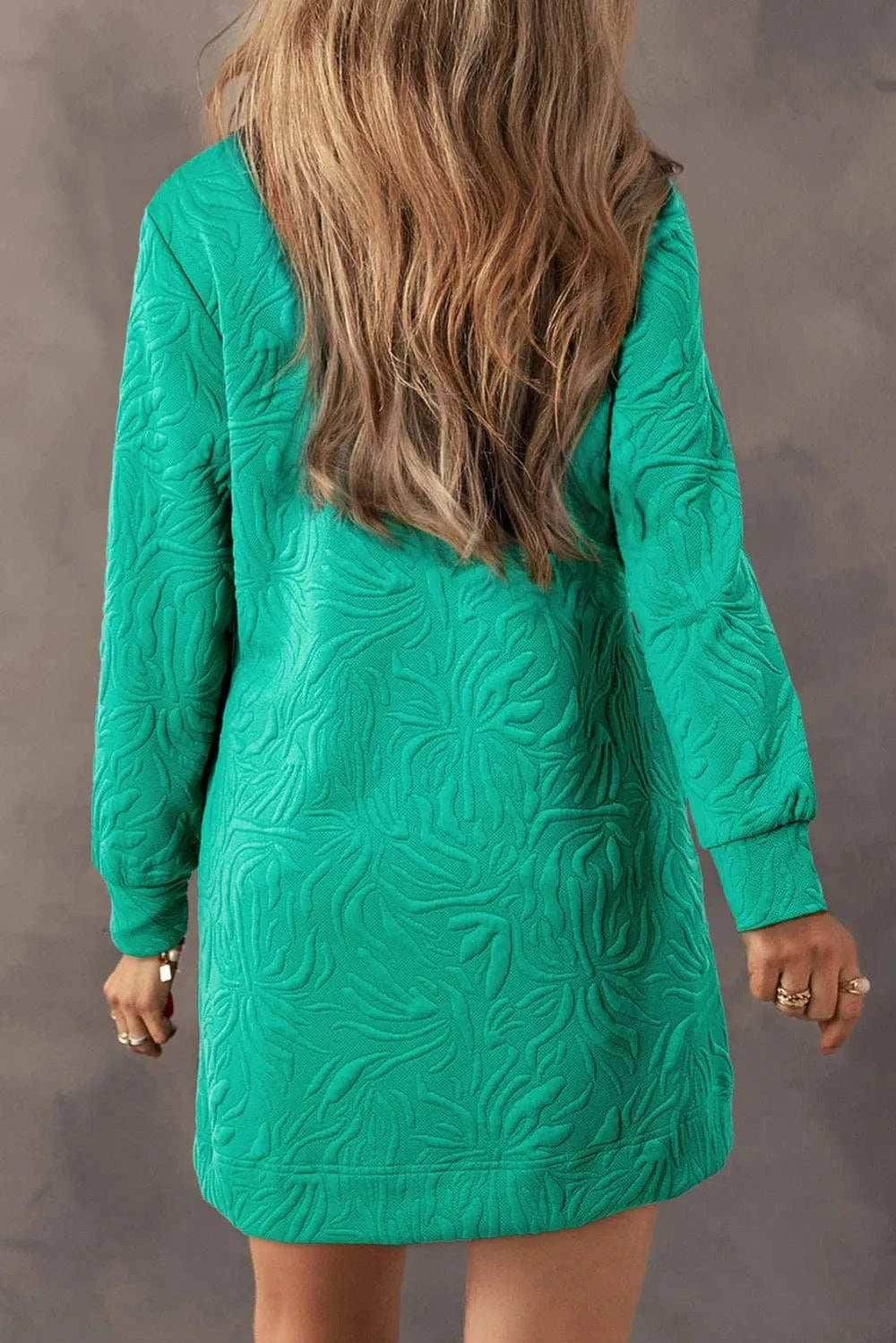 Texture Quarter Zip Long Sleeve Mini Dress - Trendsi - Flyclothing LLC