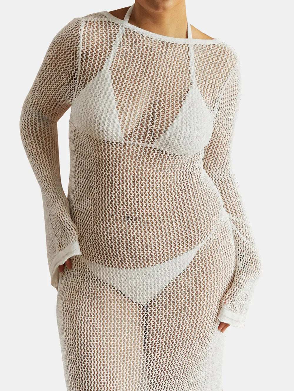 Openwork Backless Flare Sleeve Cover-Up Dress - Trendsi - Flyclothing LLC