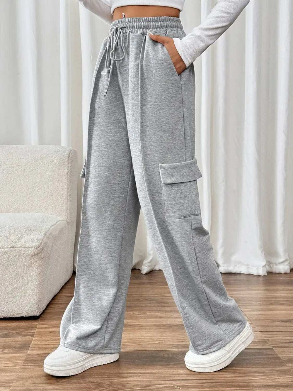 Drawstring Wide Leg Pants with Pockets - Trendsi - Flyclothing LLC