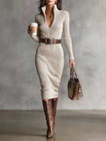 Full Size Ribbed Knit Turtleneck Sweater Dress Plus Size - Trendsi - Flyclothing LLC