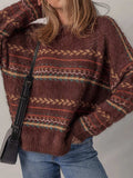 Ethnic Pattern Mohair Knitted Drop Shoulder Sweater - Trendsi - Flyclothing LLC