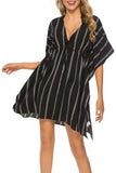 Drawstring Striped V-Neck Cover-Up - Trendsi - Flyclothing LLC
