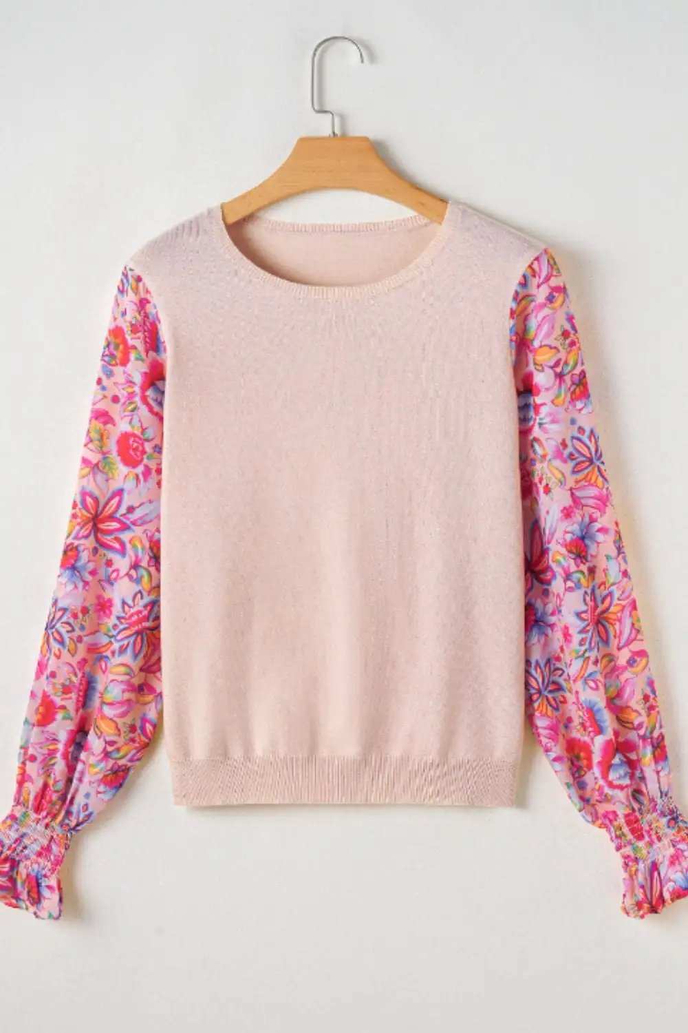 Printed Round Neck Flounce Sleeve Sweater - Trendsi - Flyclothing LLC