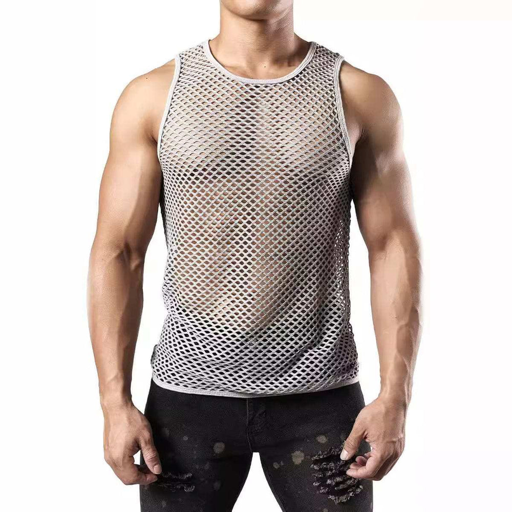 Men's Openwork Round Neck Tank - Trendsi - Flyclothing LLC