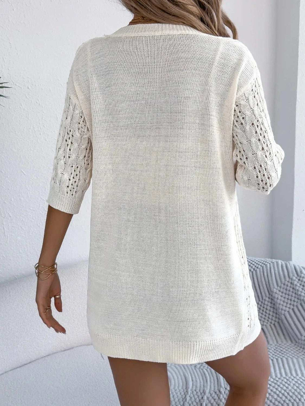 Openwork Open Front Half Sleeve Cardigan - Trendsi - Flyclothing LLC