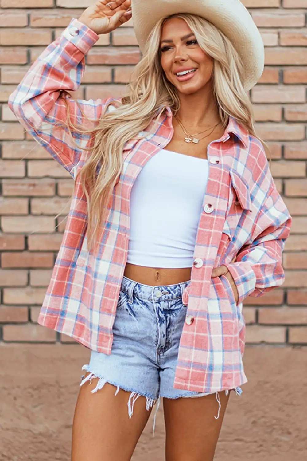 Plaid Button Up Long Sleeve Shacket - Trendsi - Flyclothing LLC