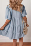 Button Up Puff Sleeve Tiered Shirt Dress - Trendsi - Flyclothing LLC