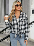 Plaid Collared Neck Long Sleeve Shirt - Trendsi - Flyclothing LLC