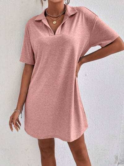 Johnny Collar Short Sleeve Polo Dress - Trendsi - Flyclothing LLC