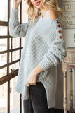 Side Slit Boat Neck Long Sleeve Sweater - Trendsi - Flyclothing LLC