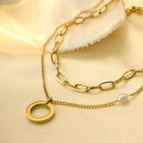 18K Gold-Plated Double Layered Necklace - Trendsi - Flyclothing LLC