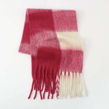 Fringe Contrast Plaid Polyester Scarf - Trendsi - Flyclothing LLC