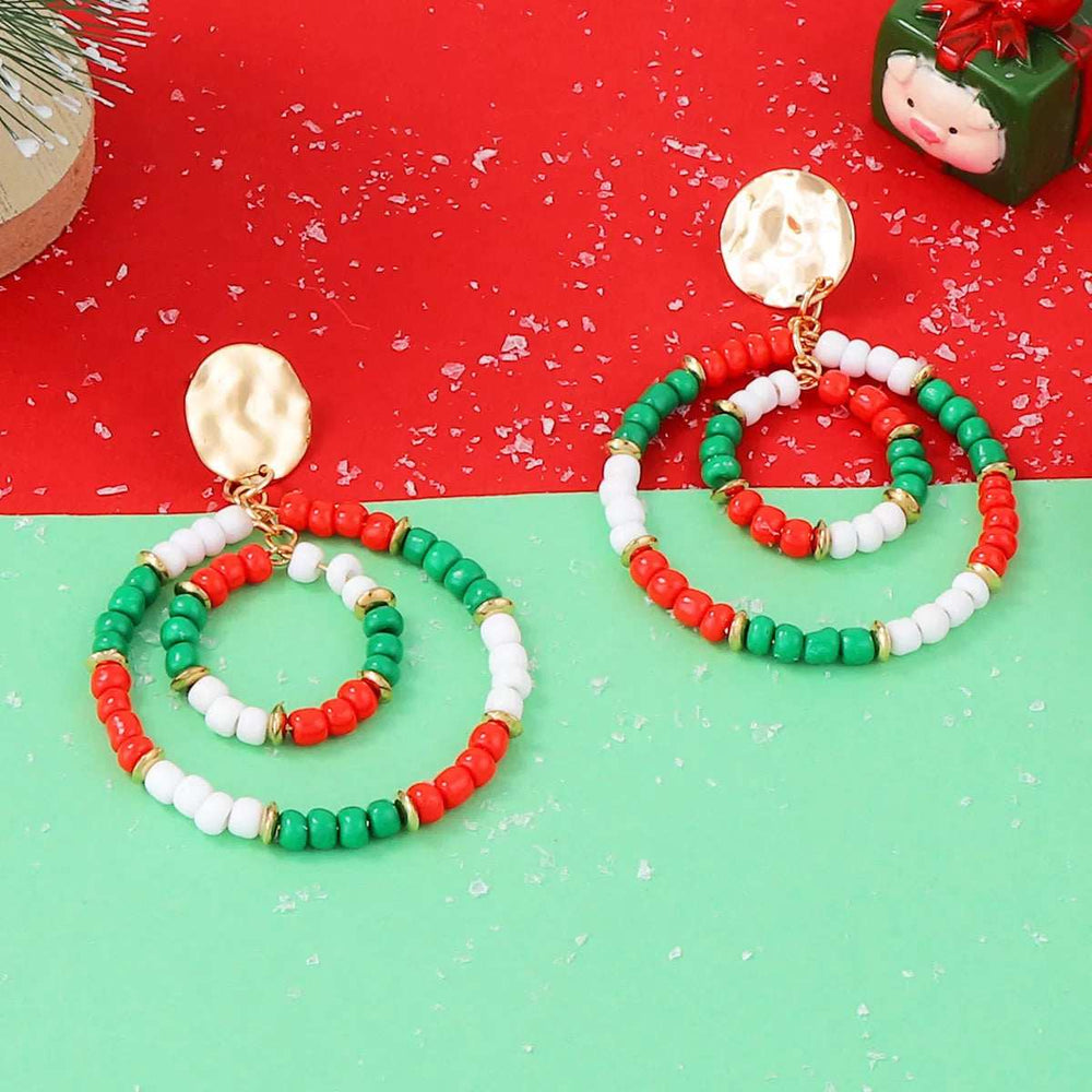 Christmas Beaded Hoop Earrings - Trendsi - Flyclothing LLC